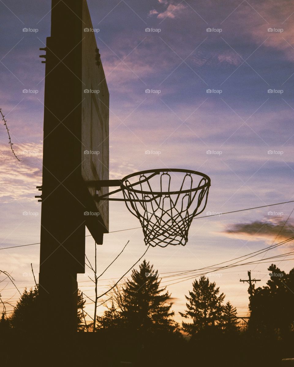Basketball sunset gradient sky Portland hoop net rim back board summer 