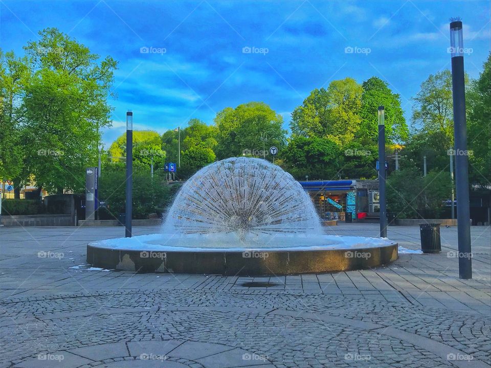 Fountain view on a beautiful morning 