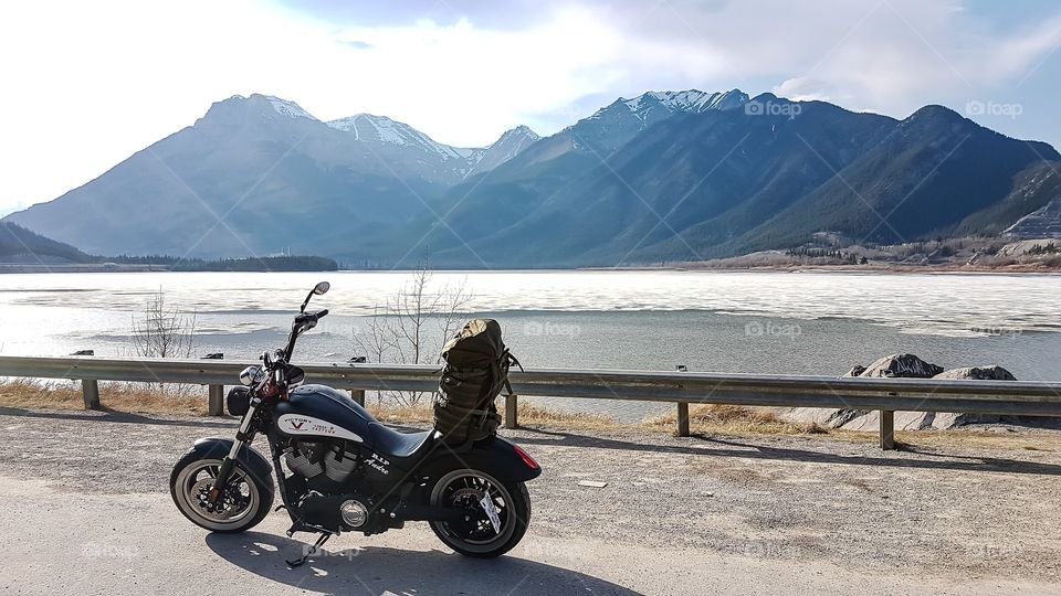 victory motorcycle in the rocky mountains Alberta, Canada