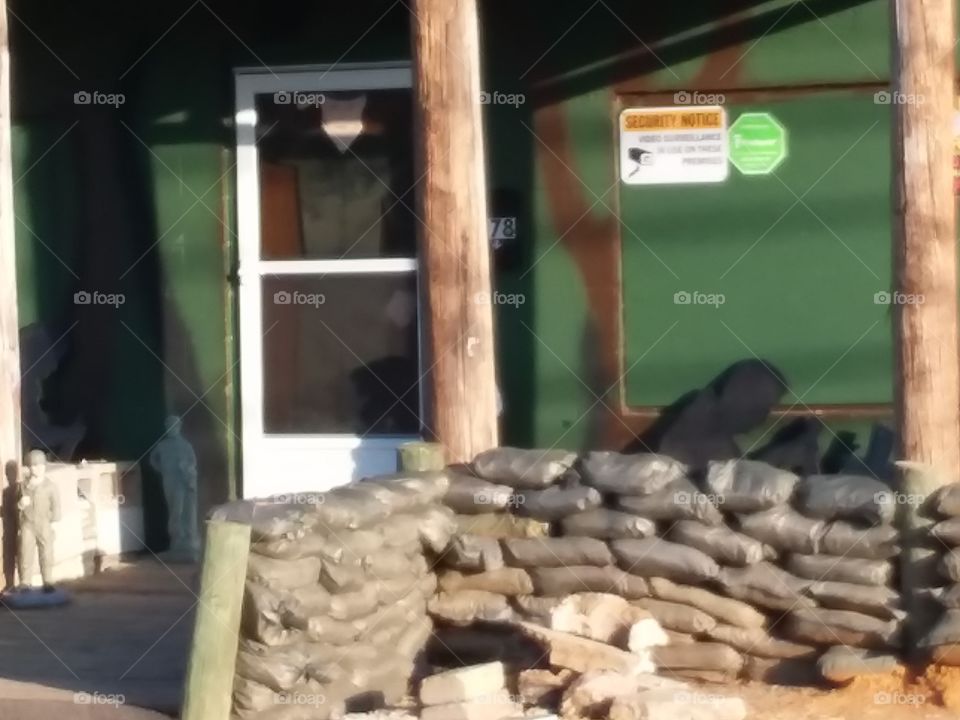 Front of business made to look like a bunker