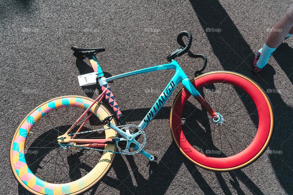 Colorful bicycle fell