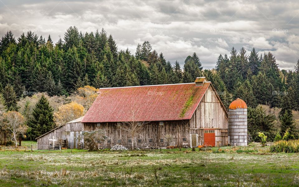 Old barn with silo