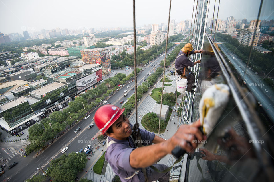 china, Beijing,, windoe cleansers, tall building, dangorus work