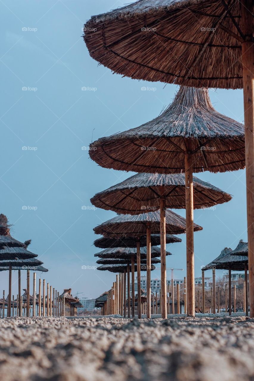 the seaside umbrellas in the summer