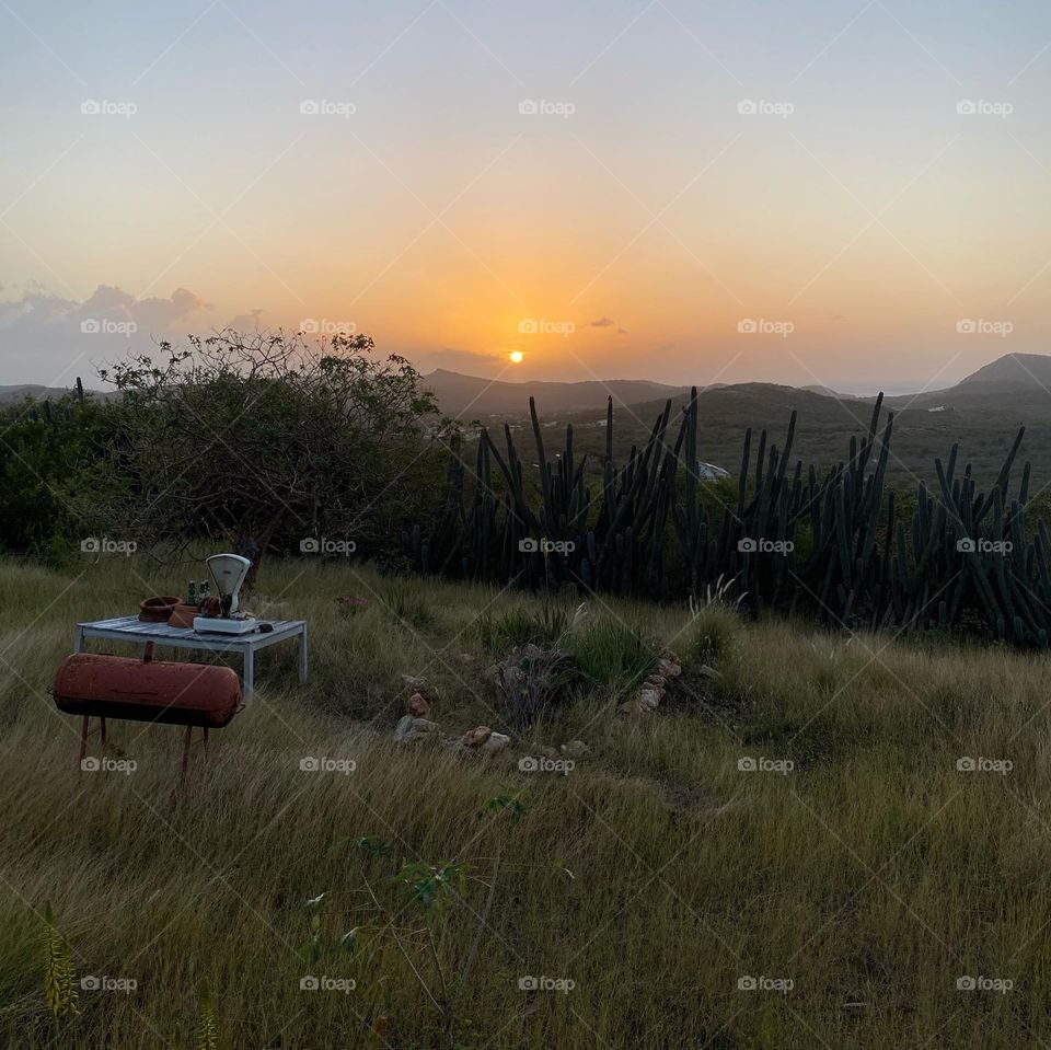 Sunset on the hill of Curaçao 