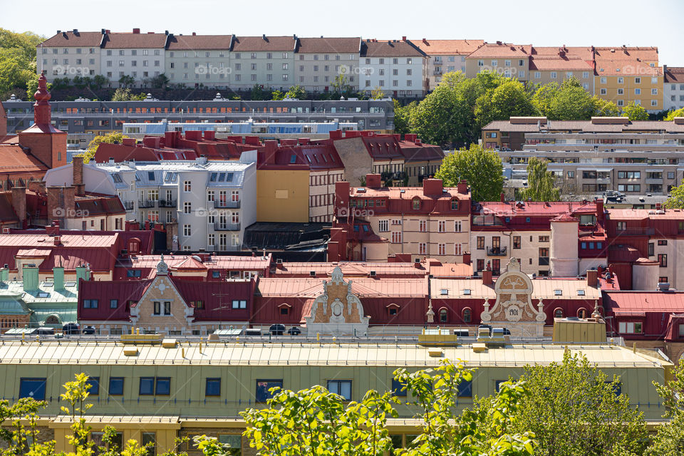Cityscape Gothenburg Sweden, houses and buildings in the area of Masthugget and Linné 