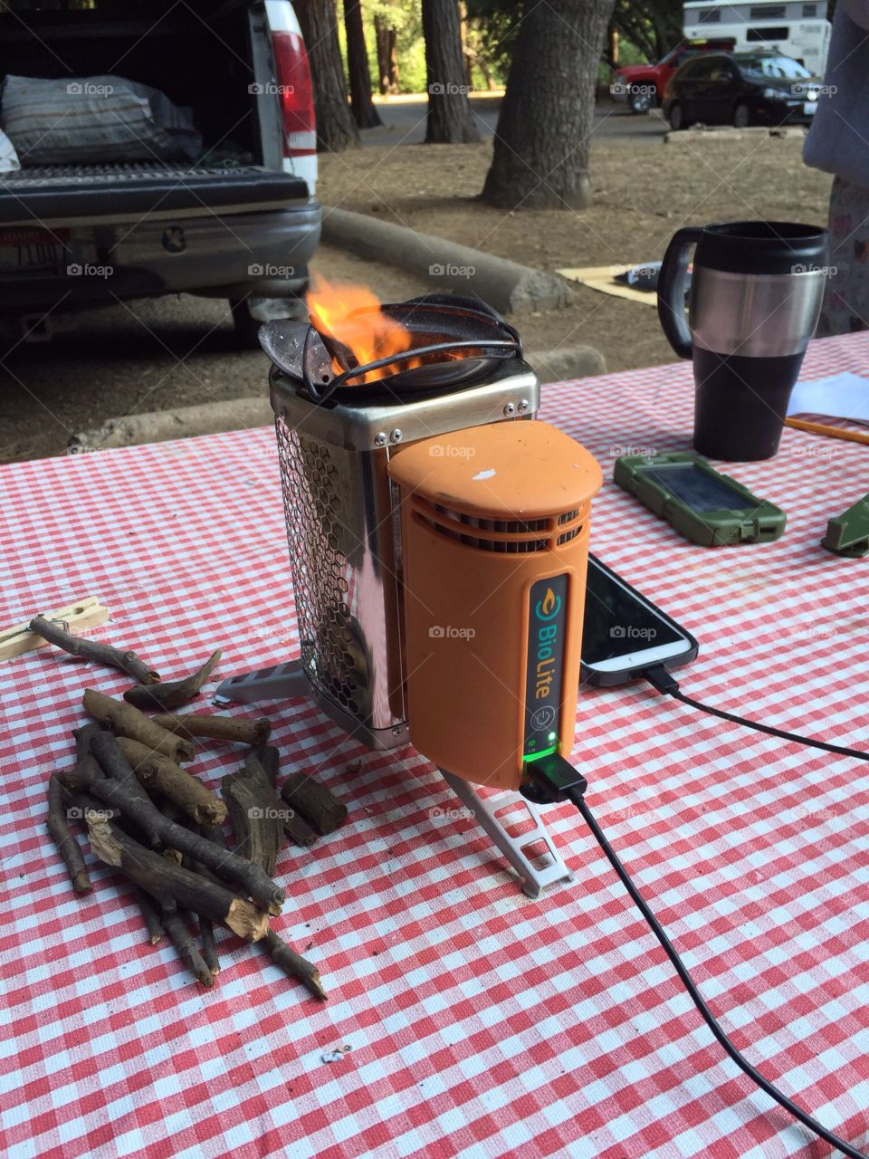 Camping with Bio Lite. Great trip to Yosemite, bio lite stick stove was a must, to keep our cameras going (phones) 