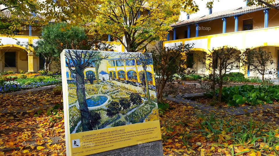 Van Gogh Painting in Arles. It is the location of his painting "Le jardin de la maison de sante a Arles".