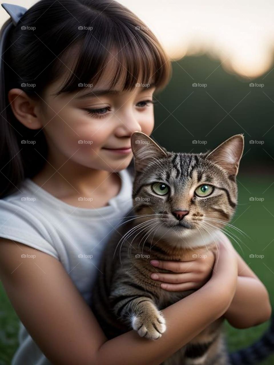 Cute baby girl holding a cat