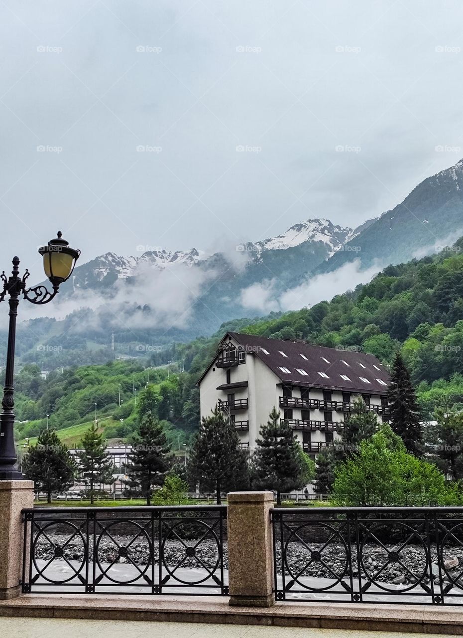 A house in the forest in the mountains