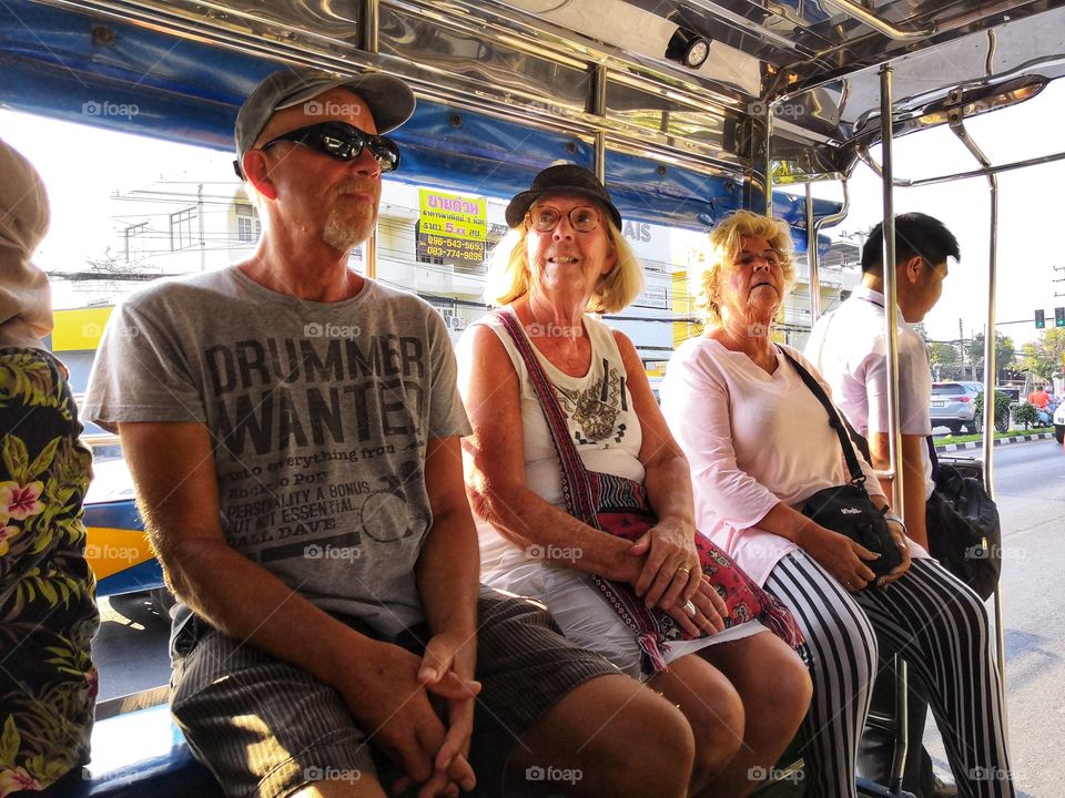 European tourists go to songteo in Thailand