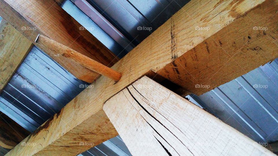 wood tin beams Peg roof Construction