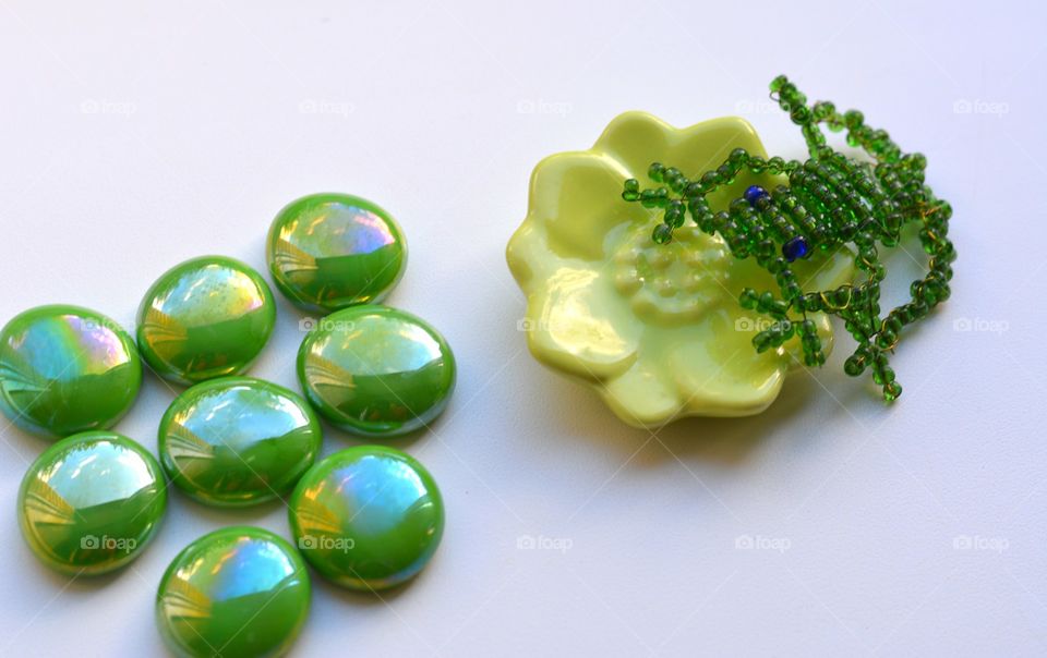 Studio shot of green beads