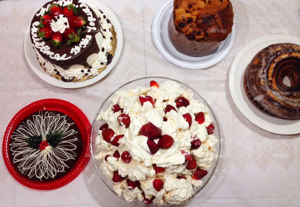 Cake and desserts on table