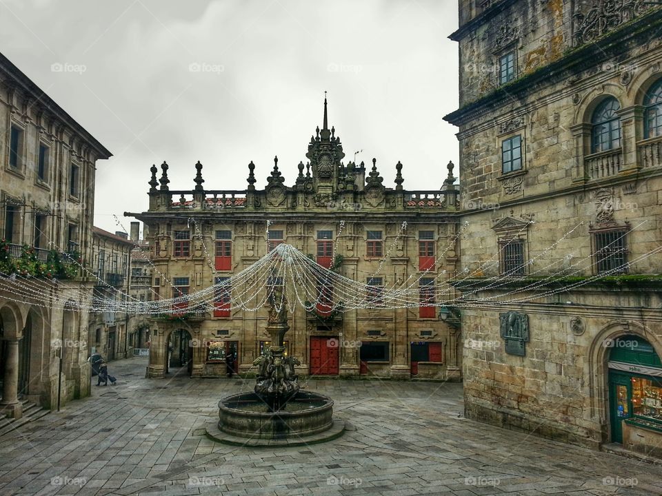 Praza de Platerías. Praza de Platerías, Fonte dos Cabalos e Casa do Cabildo, Santiago de Compostela