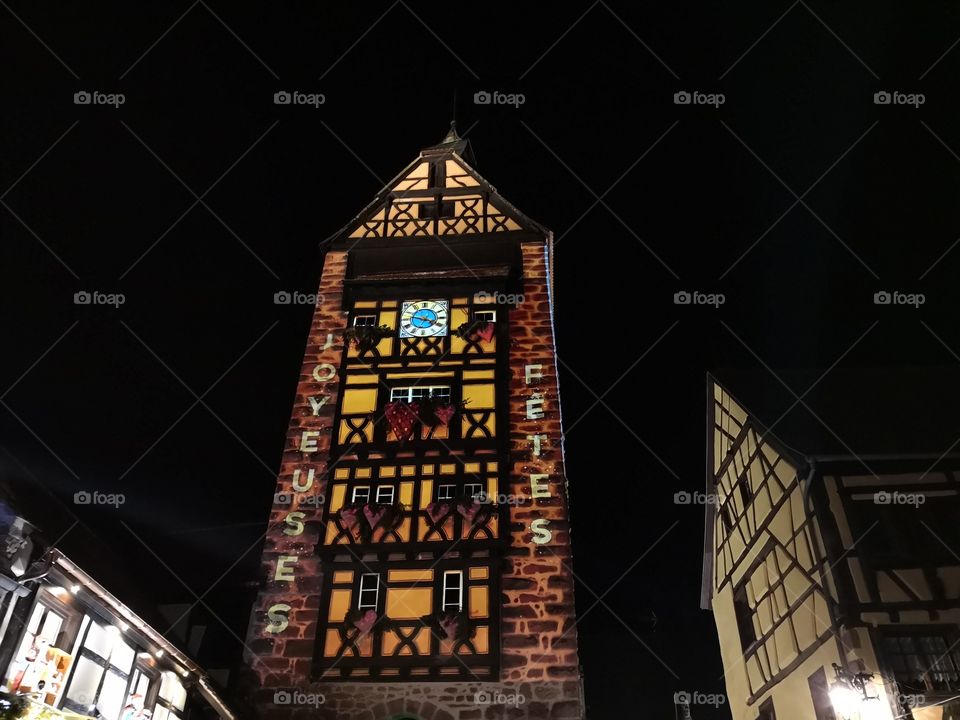 Christmas Decorations, Clock Tower, Riquewihr, France