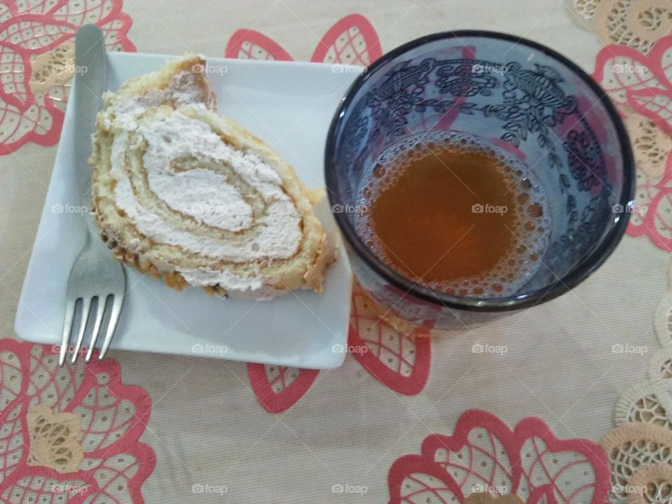 Delicious cake and tea