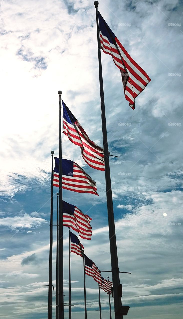 Flag fly high at Elizabeth, nj waterfront