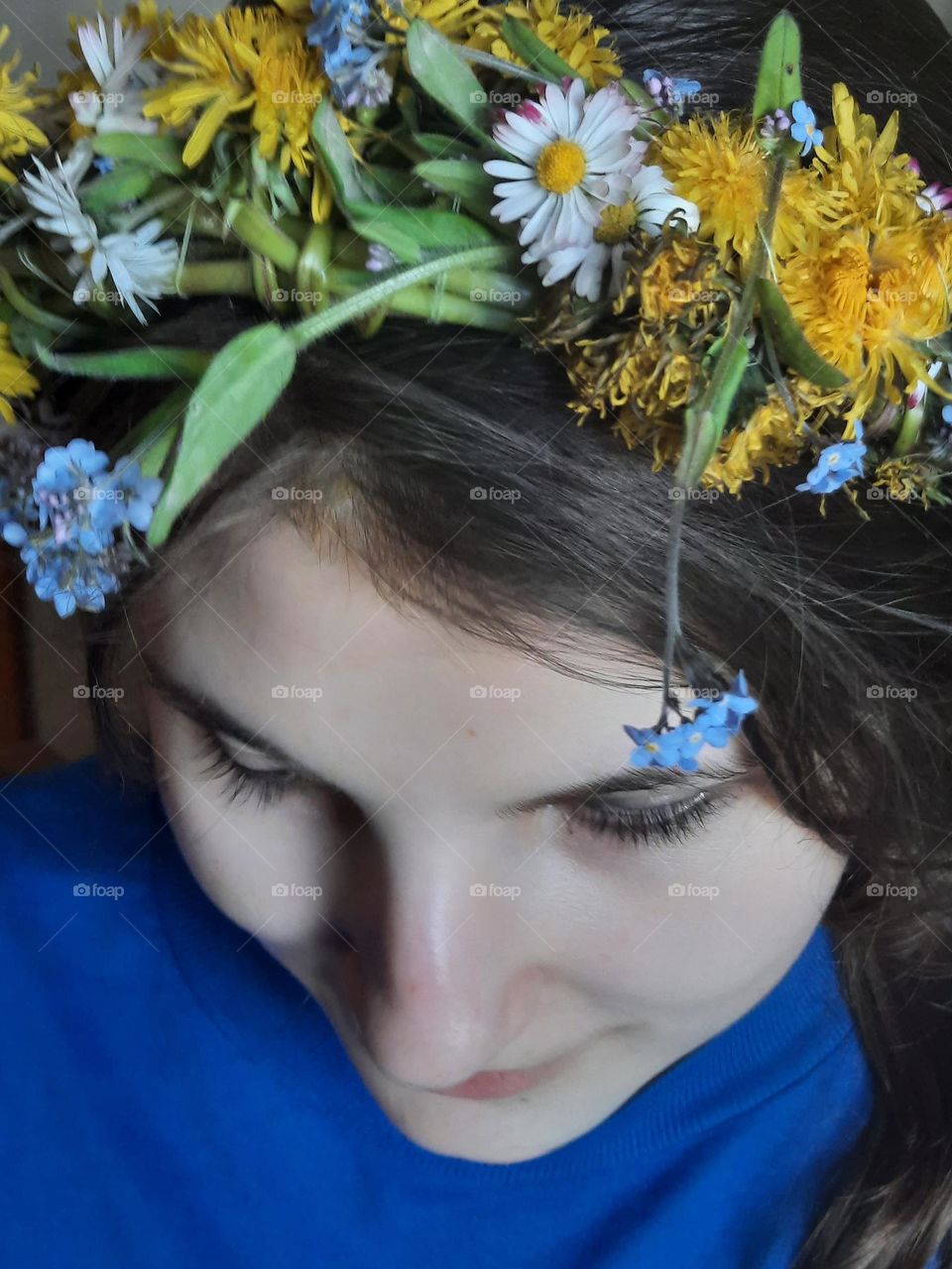 portrait of a young woman  with flower crown