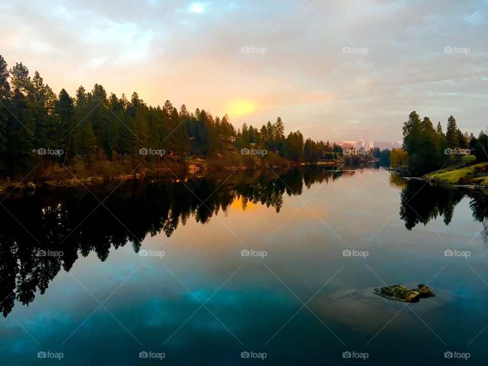 View of spokane river during sunset