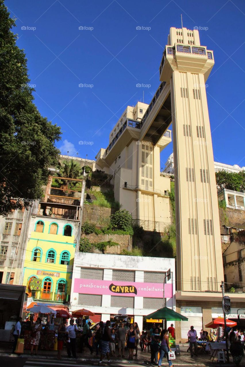 salvador elevator. the only way to get from the lower city to the upper city in salvador, brazil