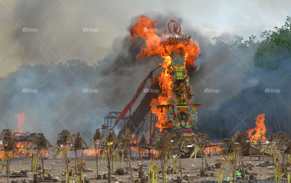 The Burning Fire of Ngaben Pitra Nyadnya Ceremony of Hindu Religion in South Sumatera Indonesia