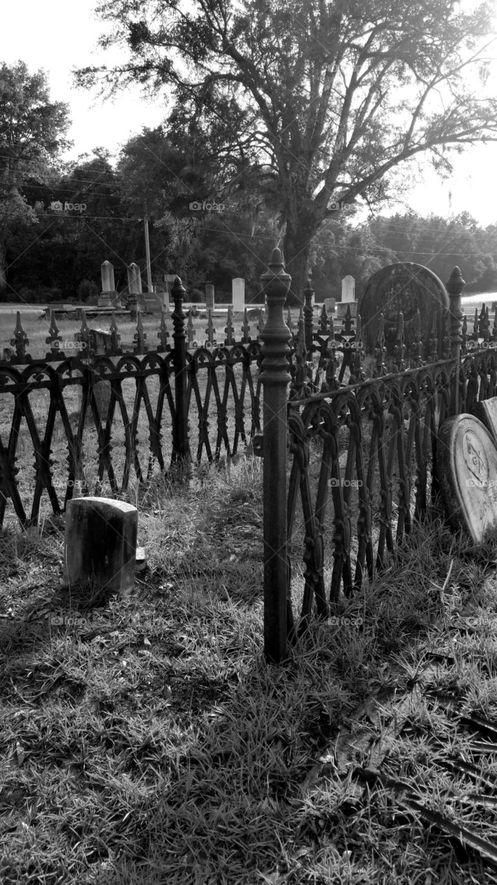 old gravestones with beautiful ornate gothic fence