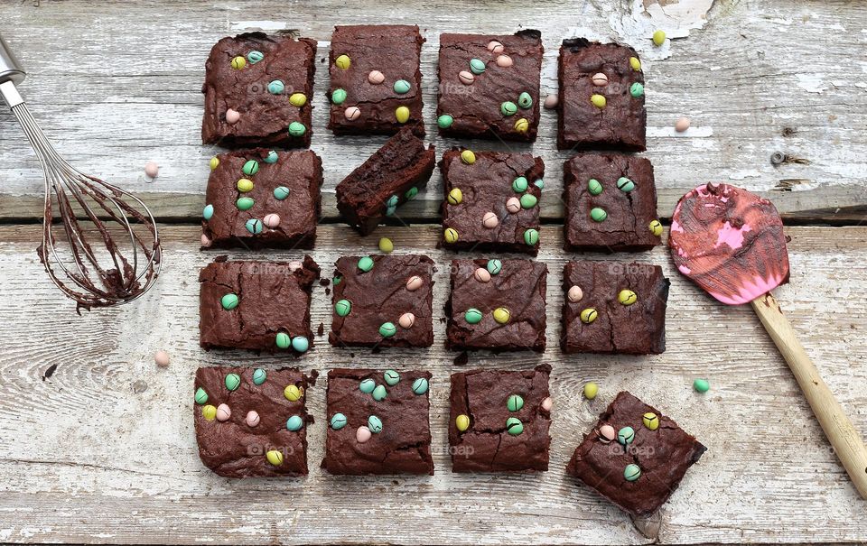 Easter baking: mini eggs brownies.