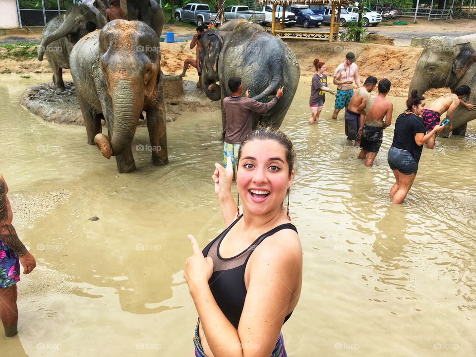 Bathing with elephants in Thailand