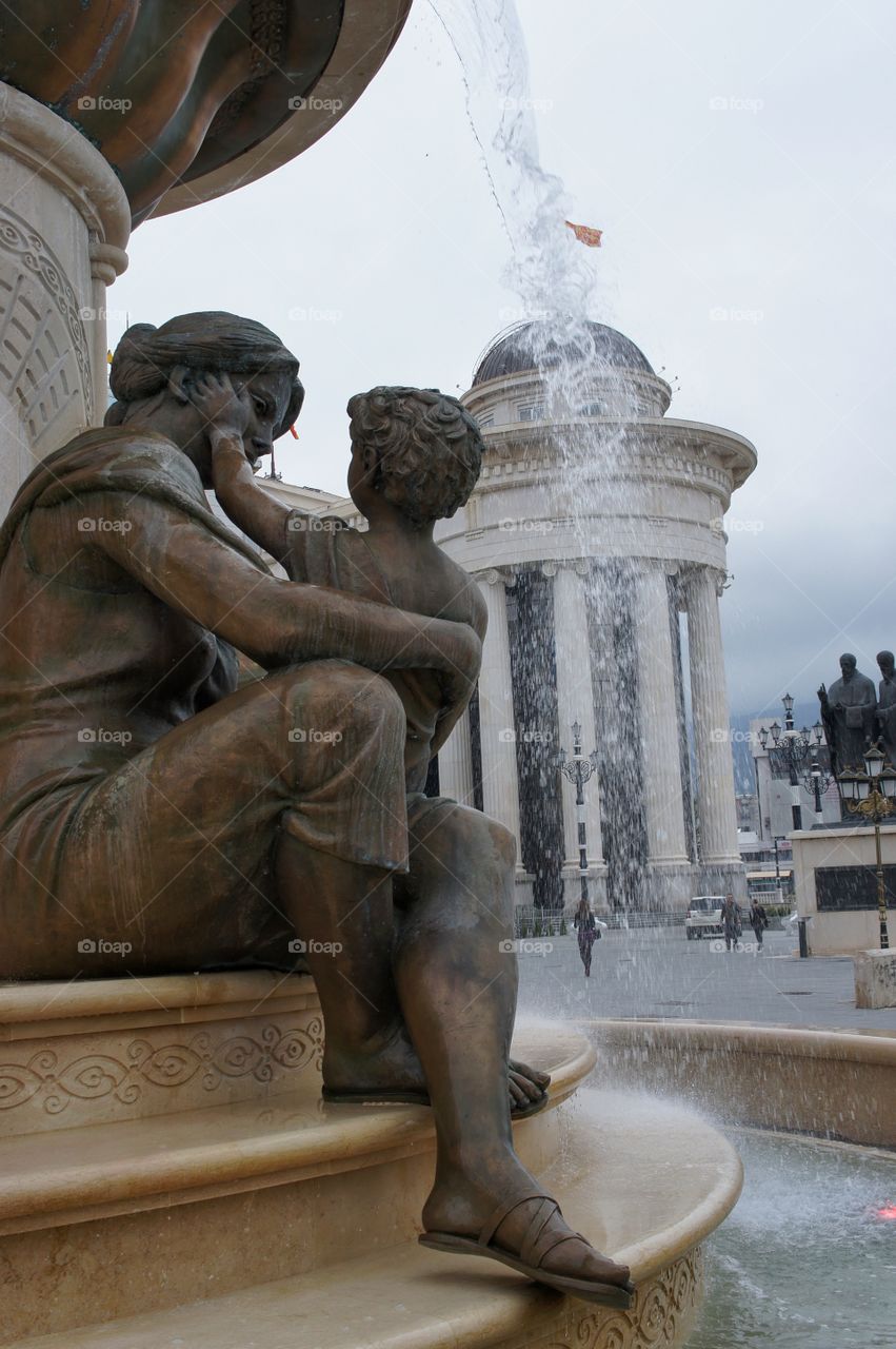 Water drops over mother & child