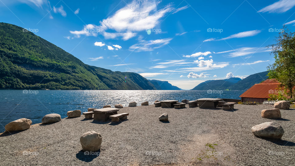 Fjord from perfect viewing spot. Norway. Europe.