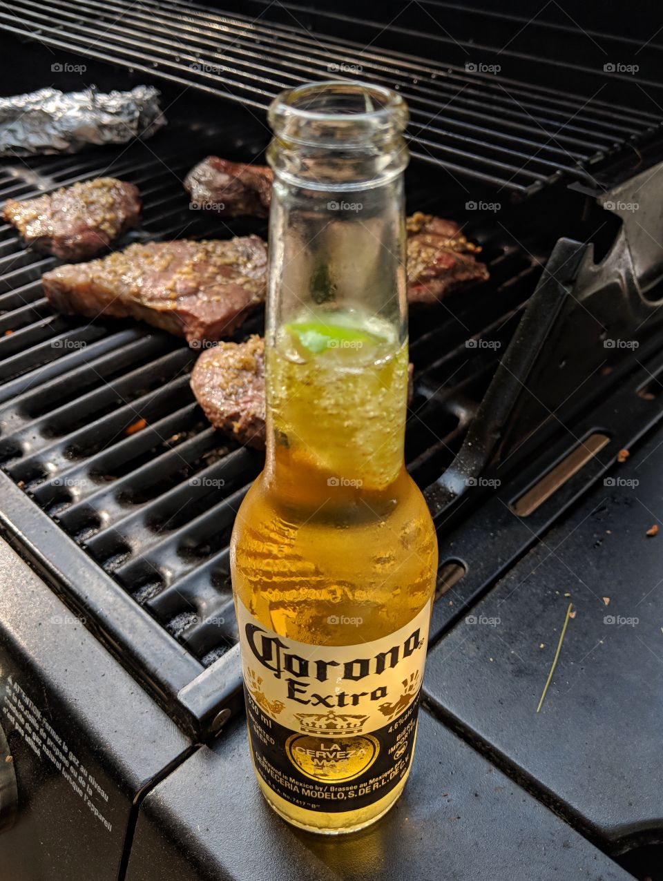 corona and steak barbeque