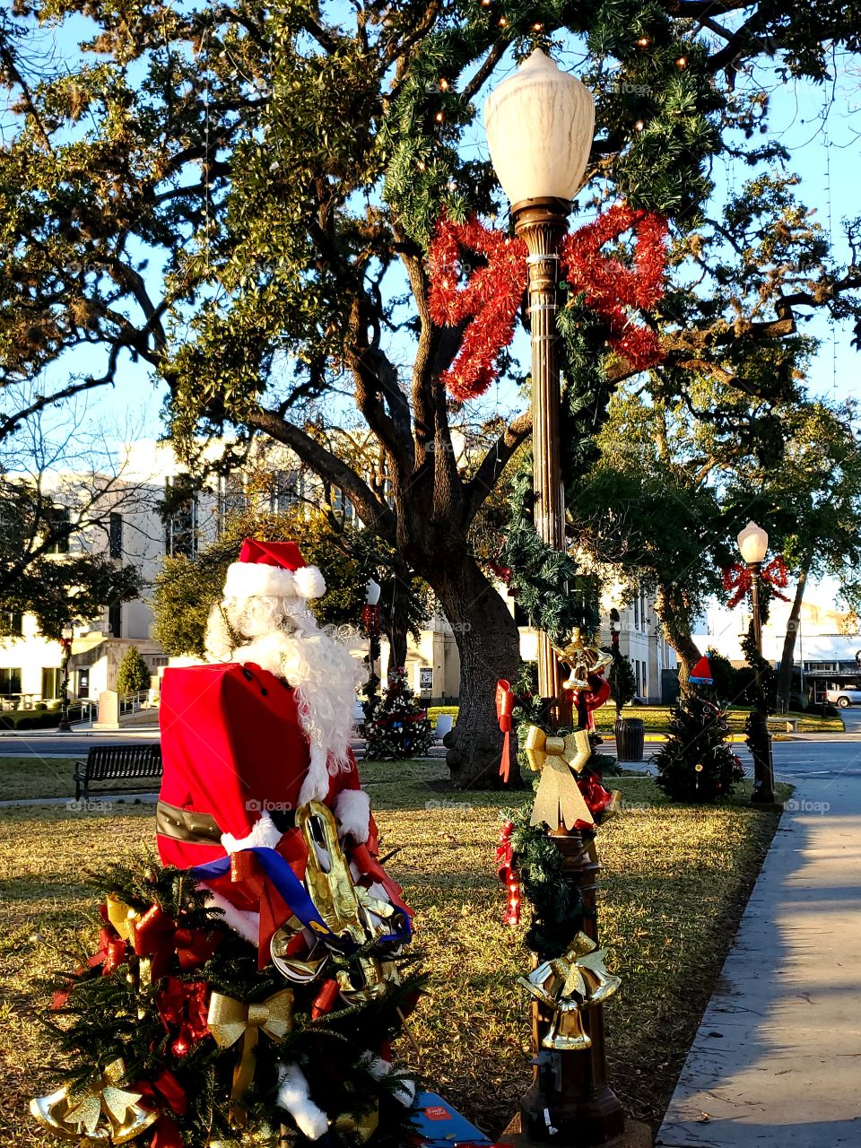 Christmas decorations in a small town park