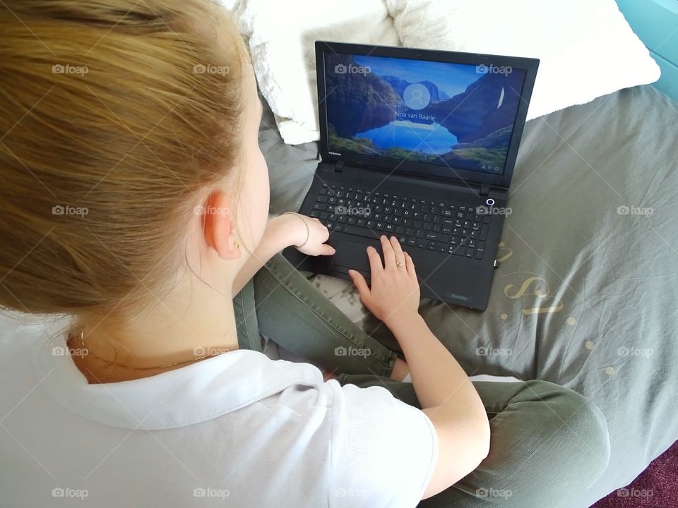 Girl using laptop