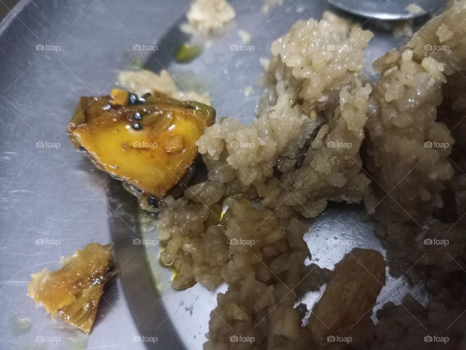 jaggery rice with mango pickle