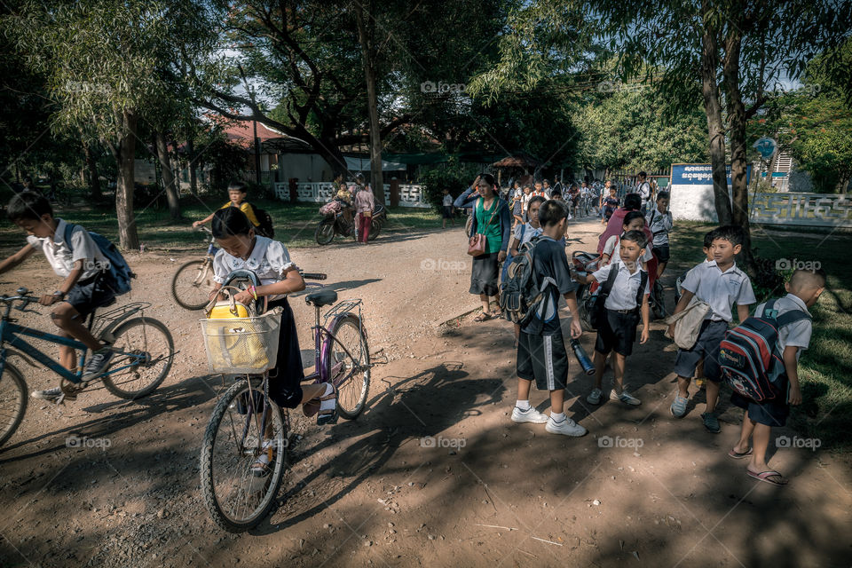 Young student of the Cambodia come out after the school in Siem Reap 