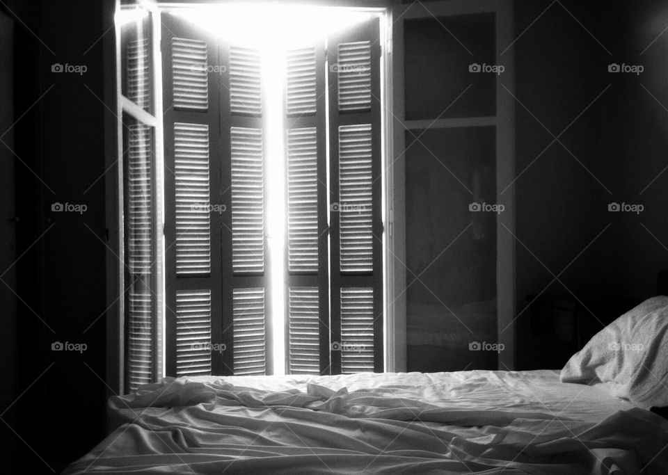 Every picture tells a story! Black and white. Morning, daylight, bedroom, mood