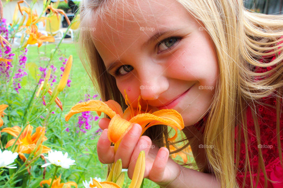 Portrait of girl with flowers