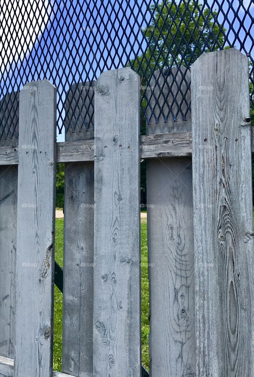 Blue wooden & wire Fence