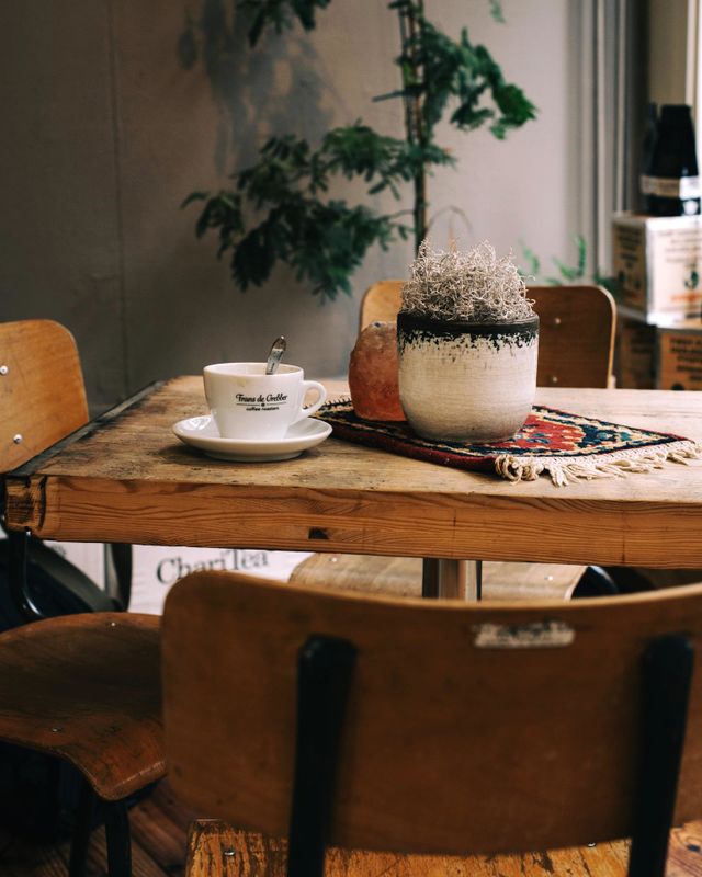 Cafe in a small city in The Netherlands, interior of a café, brown colors