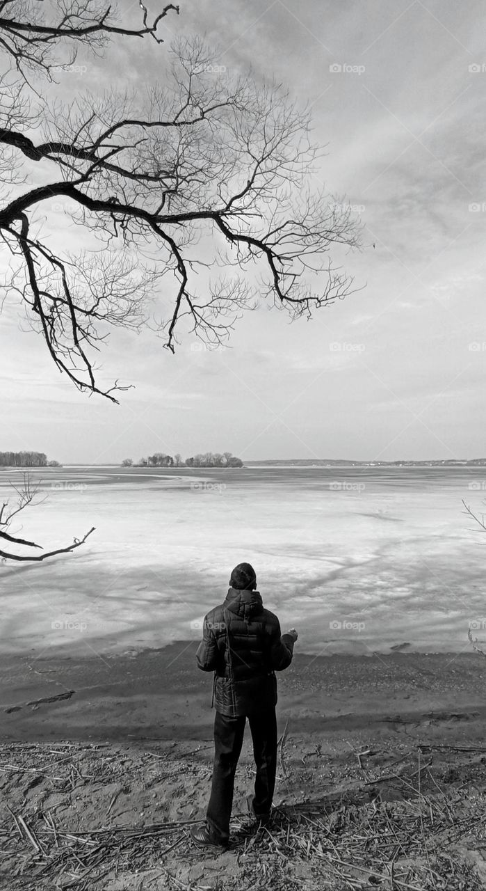 beautiful nature landscape and person, lifestyle, black and white background