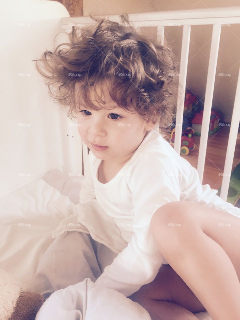 Boy in Bed right after awaking