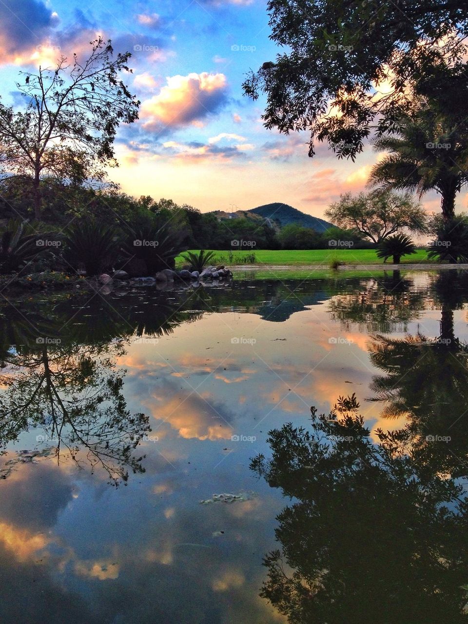 Dramatic sky reflected in lake