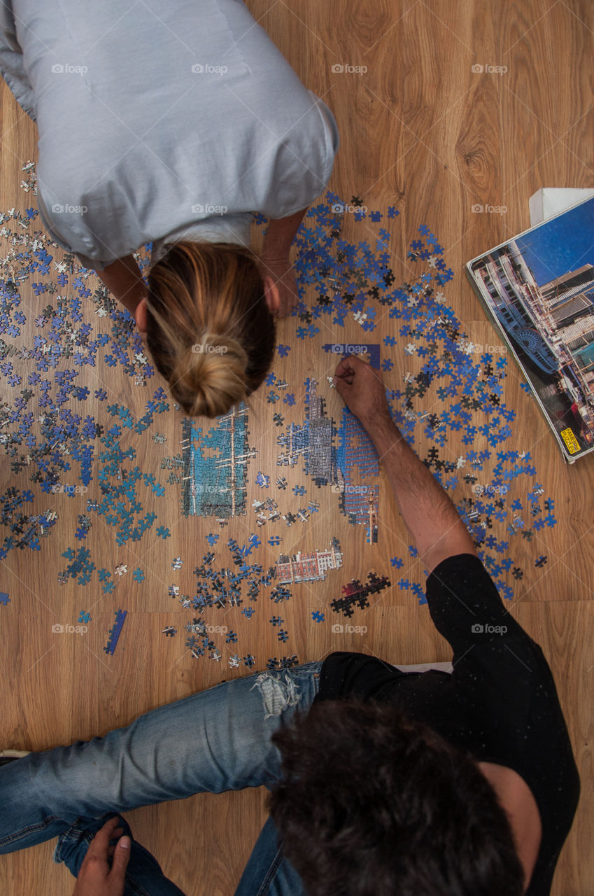 Working together on a puzzle