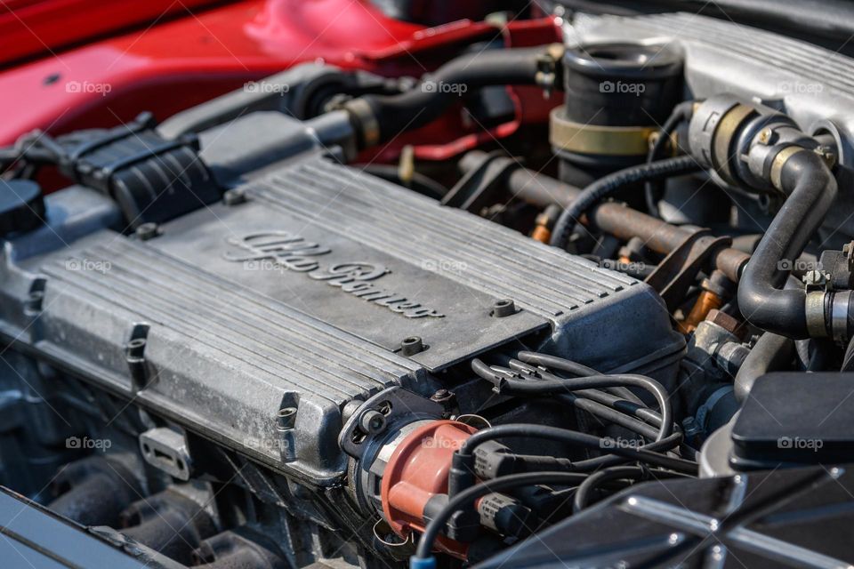 Close-up photo of a vintage alfa romeo engine