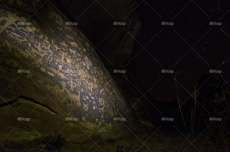 petroglyphs in Canyonlands National Park, utah at night