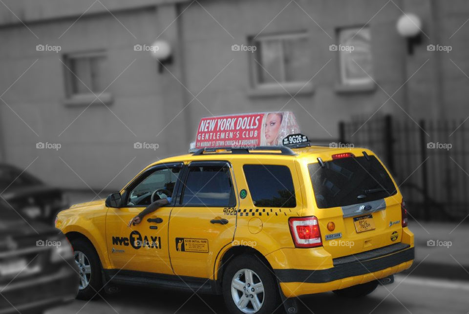 A yellow taxi cab in New York City, America 