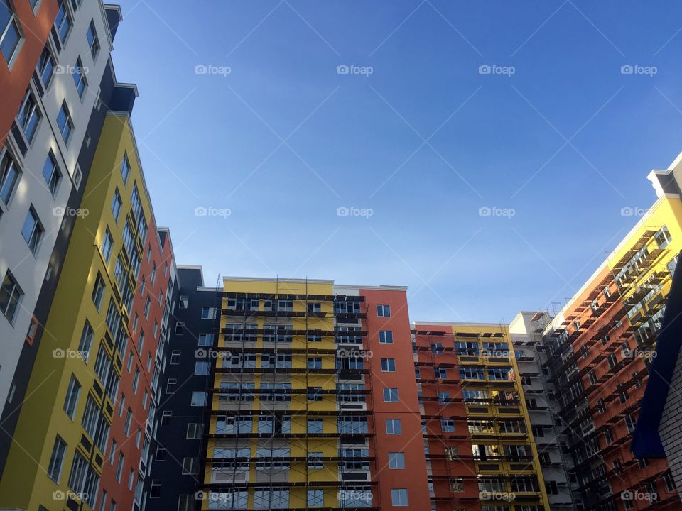 Colorful modern buildings and the sky