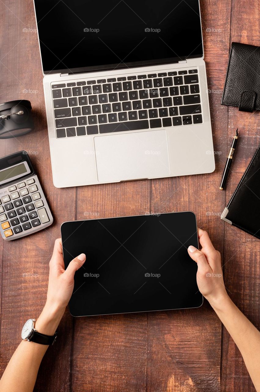 woman using tablet