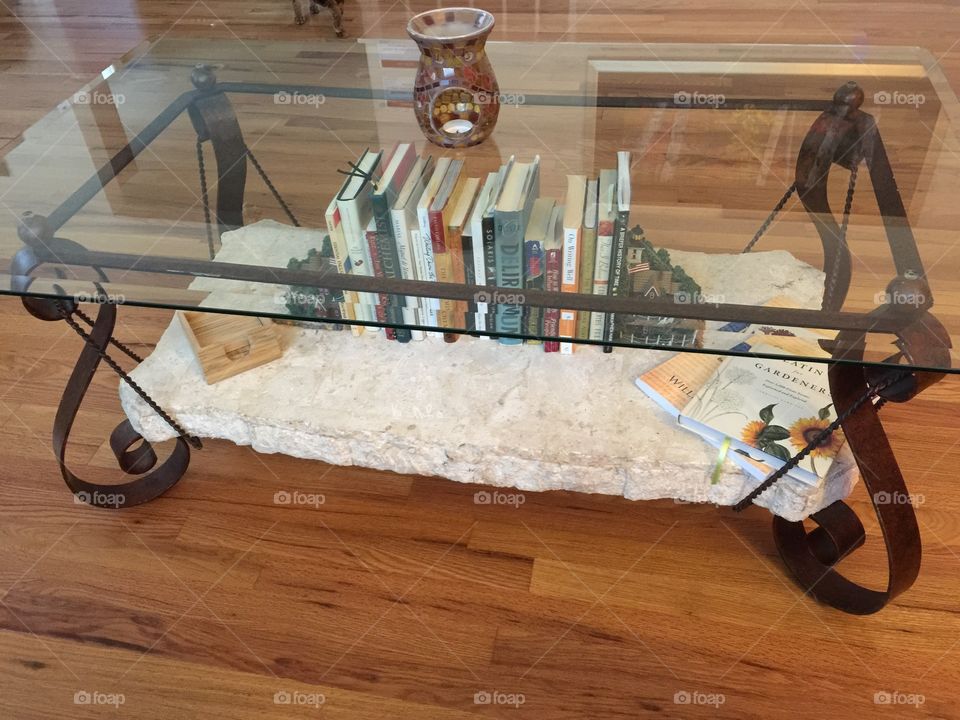 Clear table with books. 